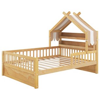 Pnronnc Modern Kids Platform Bed House Style Bed with Bookcase Headboard