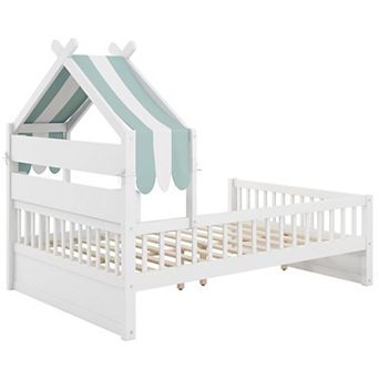 Pnronnc Modern Kids Platform Bed House Style Bed with Bookcase Headboard