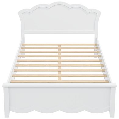 Pnronnc Flowers-shape Wingback Bed Wood Platform Bed Frame