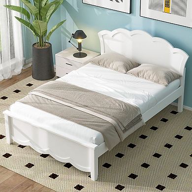 Pnronnc Flowers-shape Wingback Bed Wood Platform Bed Frame