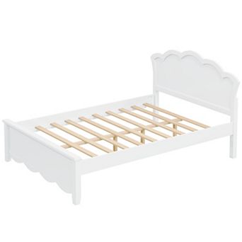 Pnronnc Flowers-shape Wingback Bed Wood Platform Bed Frame