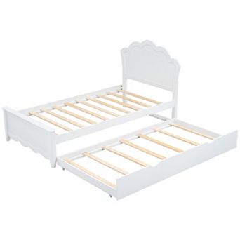 Pnronnc Flowers-shape Wingback Bed Wood Platform Bed Frame
