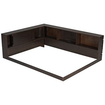 Pnronnc L-shape Corner Daybed Wood Sofa Bed Frame with Storage Bookcase, USB, LED and 2 Drawers
