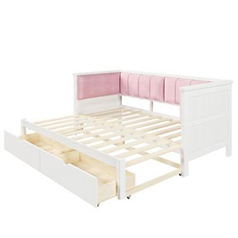 Pnronnc Twin XL Size Daybed Convertible Upholstered Sofa Bed with 2 Drawers and Tufted Back