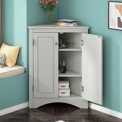 Trikiousd Triangle Storage Cabinet Corner Floor Cabinet for Bathroom Laundry Kitchen