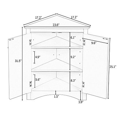 Trikiousd Triangle Storage Cabinet Corner Floor Cabinet for Bathroom Laundry Kitchen