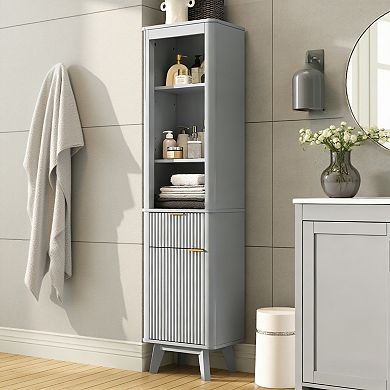 Trikiousd Tall Slim Bathroom Cabinet Fluted Bathroom Storage Organizer
