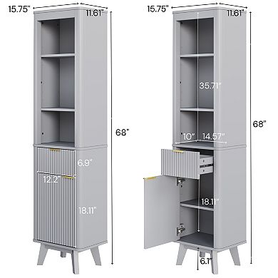 Trikiousd Tall Slim Bathroom Cabinet Fluted Bathroom Storage Organizer