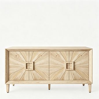 Trikiousd 4 Doors Sideboard Buffet Cabinet, Sunburst Door Storage Cabinet TV Console