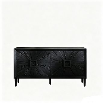 Trikiousd 4 Doors Sideboard Buffet Cabinet, Sunburst Door Storage Cabinet TV Console
