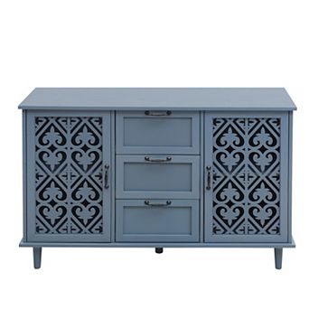 Trikiousd Carved Doors Sideboard 3 Drawer Accent Cabinet