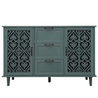 Trikiousd Carved Doors Sideboard 3 Drawer Accent Cabinet