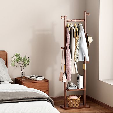 Trikiousd Solid Wood Coat Rack Hall Tree Clothes Rail