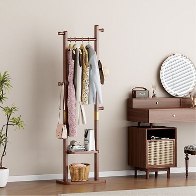 Trikiousd Solid Wood Coat Rack Hall Tree Clothes Rail