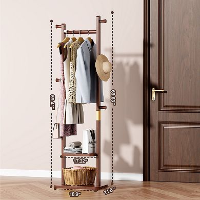 Trikiousd Solid Wood Coat Rack Hall Tree Clothes Rail