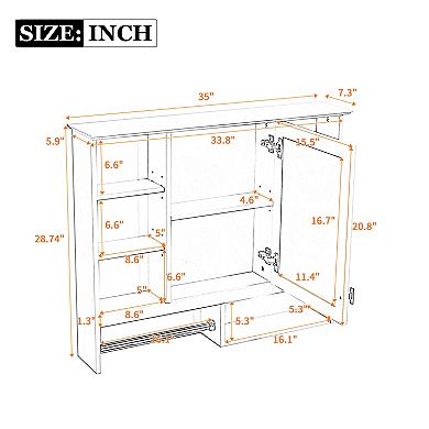 Trikiousd Wall Mounted Bathroom Storage Cabinet with Mirror, 2-in-1 Mirror Cabinet