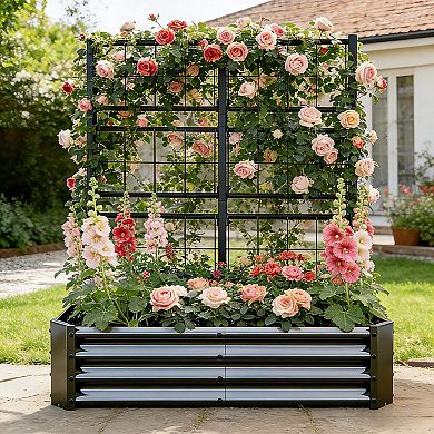 Trikiousd 4x2x1FT Galvanized Raised Garden Bed Arch Trellis Planter Box