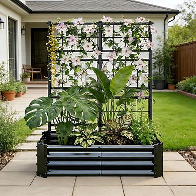 Trikiousd 4x2x1FT Galvanized Raised Garden Bed Arch Trellis Planter Box