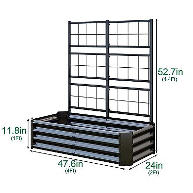 Trikiousd 4x2x1FT Galvanized Raised Garden Bed Arch Trellis Planter Box