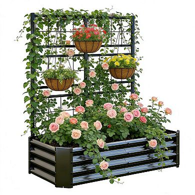 Trikiousd 4x2x1FT Galvanized Raised Garden Bed Arch Trellis Planter Box
