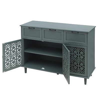 Trikiousd Sideboard Accent Cabinet Carved Entryway Cabinet with 3 Drawers