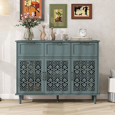 Trikiousd Sideboard Accent Cabinet Carved Entryway Cabinet with 3 Drawers