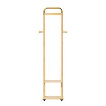 Trikiousd Solid Wood Coat Rack with Wheels, Freestanding Clothes Rack Portable Hall Tree