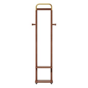Trikiousd Solid Wood Coat Rack with Wheels, Freestanding Clothes Rack Portable Hall Tree