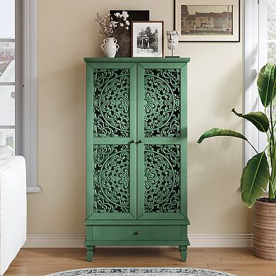Trikiousd 55" Tall Storage Cabinet Sideboard, Vintage Carved Doors Accent Cabinet Buffet Cabinet