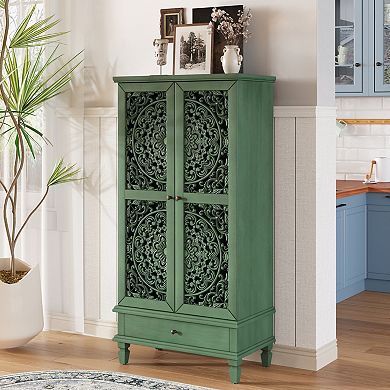 Trikiousd 55" Tall Storage Cabinet Sideboard, Vintage Carved Doors Accent Cabinet Buffet Cabinet