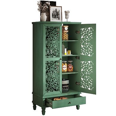 Trikiousd 55" Tall Storage Cabinet Sideboard, Vintage Carved Doors Accent Cabinet Buffet Cabinet