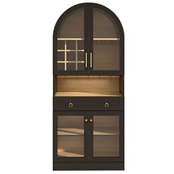 Trikiousd 70" Tall Arched Wine Bar Cabinet with Wine Racks & Glass Holders