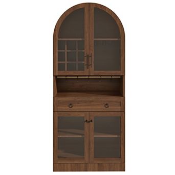 Trikiousd 70" Tall Arched Wine Bar Cabinet with Wine Racks & Glass Holders