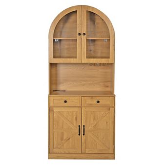 Trikiousd Tall Arched Pantry Cabinet Coffee Bar Cabinet with Charging Station