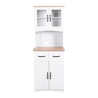 Trikiousd Wooden Kitchen Pantry Cabinet with Microwave Shelf