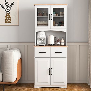Trikiousd Wooden Kitchen Pantry Cabinet with Microwave Shelf