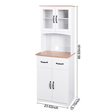 Trikiousd Wooden Kitchen Pantry Cabinet with Microwave Shelf