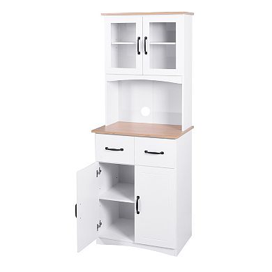 Trikiousd Wooden Kitchen Pantry Cabinet with Microwave Shelf