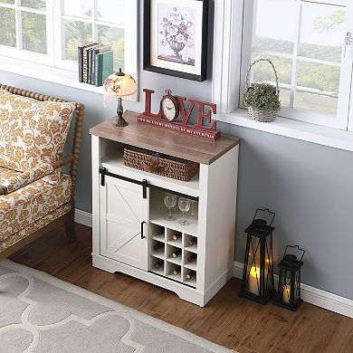 Trikiousd Sliding Barn Door Wine Bar Cabinet with Wine Shelf