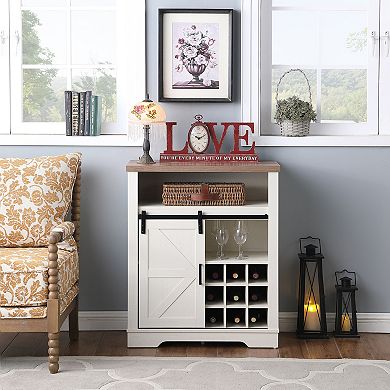 Trikiousd Sliding Barn Door Wine Bar Cabinet with Wine Shelf