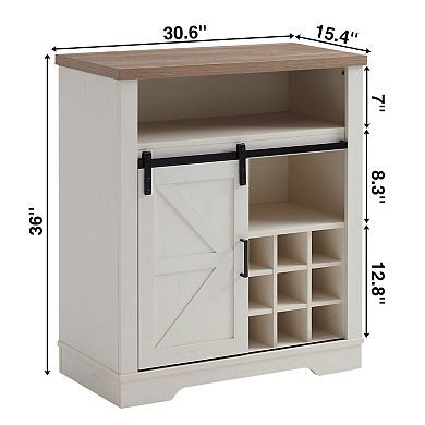 Trikiousd Sliding Barn Door Wine Bar Cabinet with Wine Shelf
