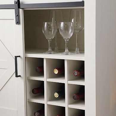 Trikiousd Sliding Barn Door Wine Bar Cabinet with Wine Shelf