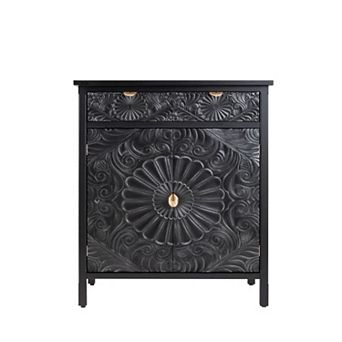 Trikiousd Floral Embossed Sideboard Hand-Carved Accent Cabinet for Entryway Living Dining Room