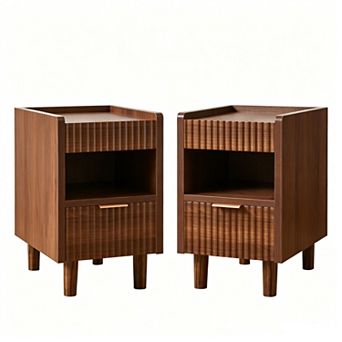 Trikiousd 2 pc Nightstand Set, Fluted Bedside End Table for Bedroom Home Decor
