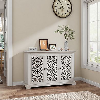 Trikiousd 3-Door Sideboard Buffet Cabinet Carved Entryway Accent Cabinet