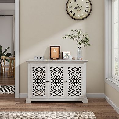Trikiousd 3-Door Sideboard Buffet Cabinet Carved Entryway Accent Cabinet