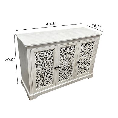 Trikiousd 3-Door Sideboard Buffet Cabinet Carved Entryway Accent Cabinet