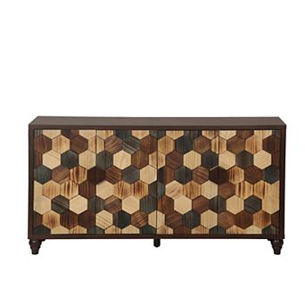 Trikiousd 60" Large Sideboard Storage Cabinet with Honeycomb Pattern