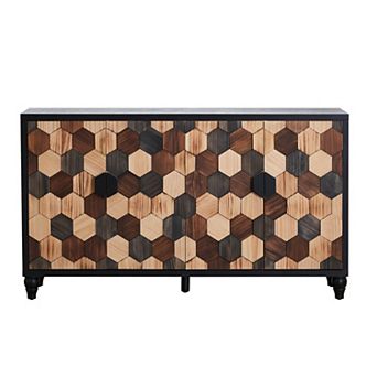 Trikiousd 60" Large Sideboard Storage Cabinet with Honeycomb Pattern