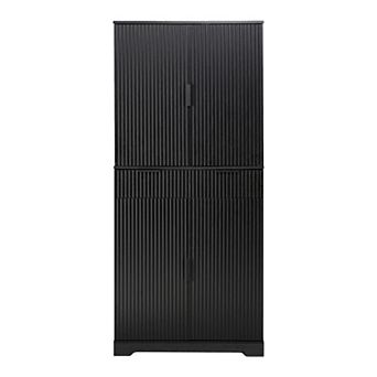Trikiousd Fluted Kitchen Pantry Cabinet, Freestanding Cupboard Storage Cabinet